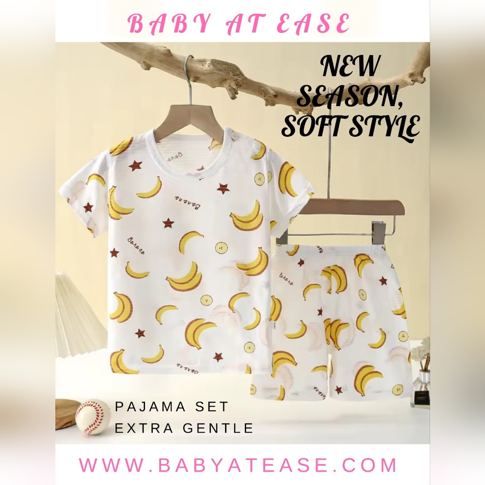 Banana Print Kids Pajamas - White